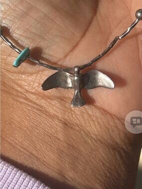 Vintage Navajo-Style 14" Liquid Silver & Turquoise Hawk Necklace